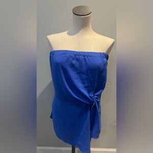 Blue Strapless halter Top with Side Tie zipper back boho classy party medium